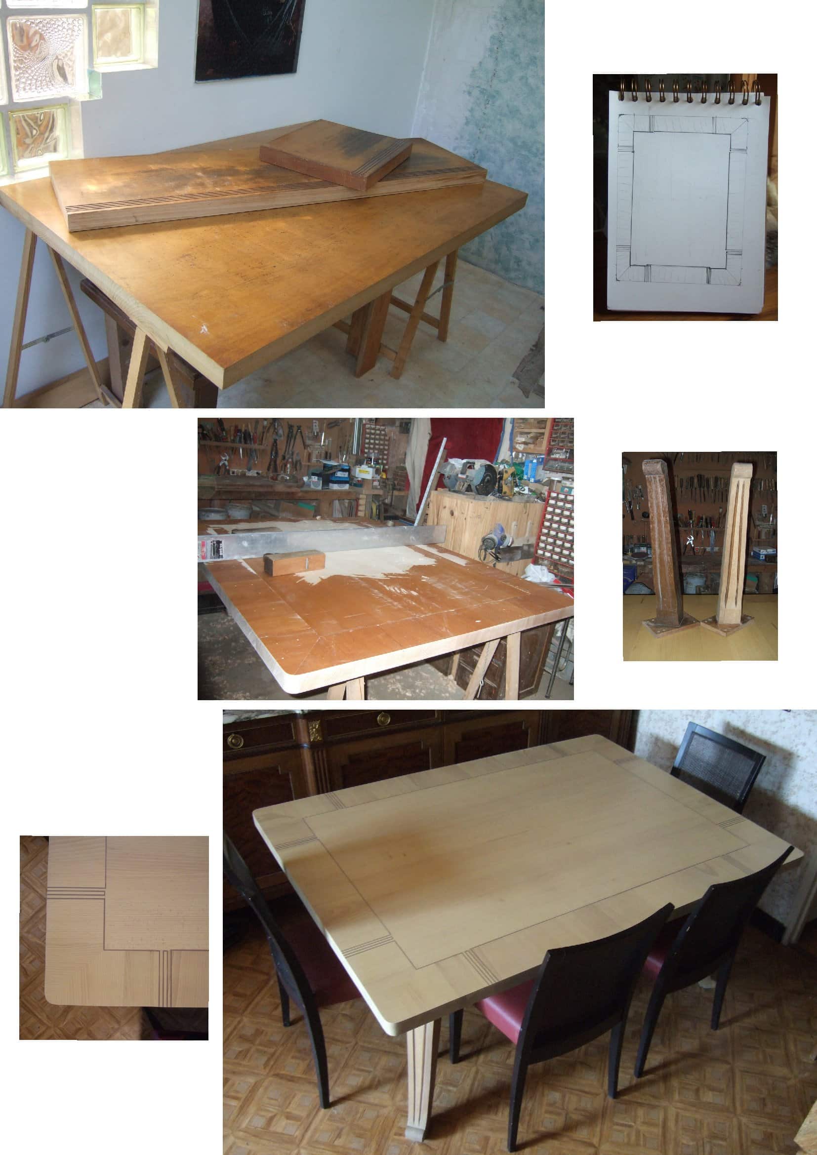 Table de jeux sur mesure au plateau à décor géométrique incrusté