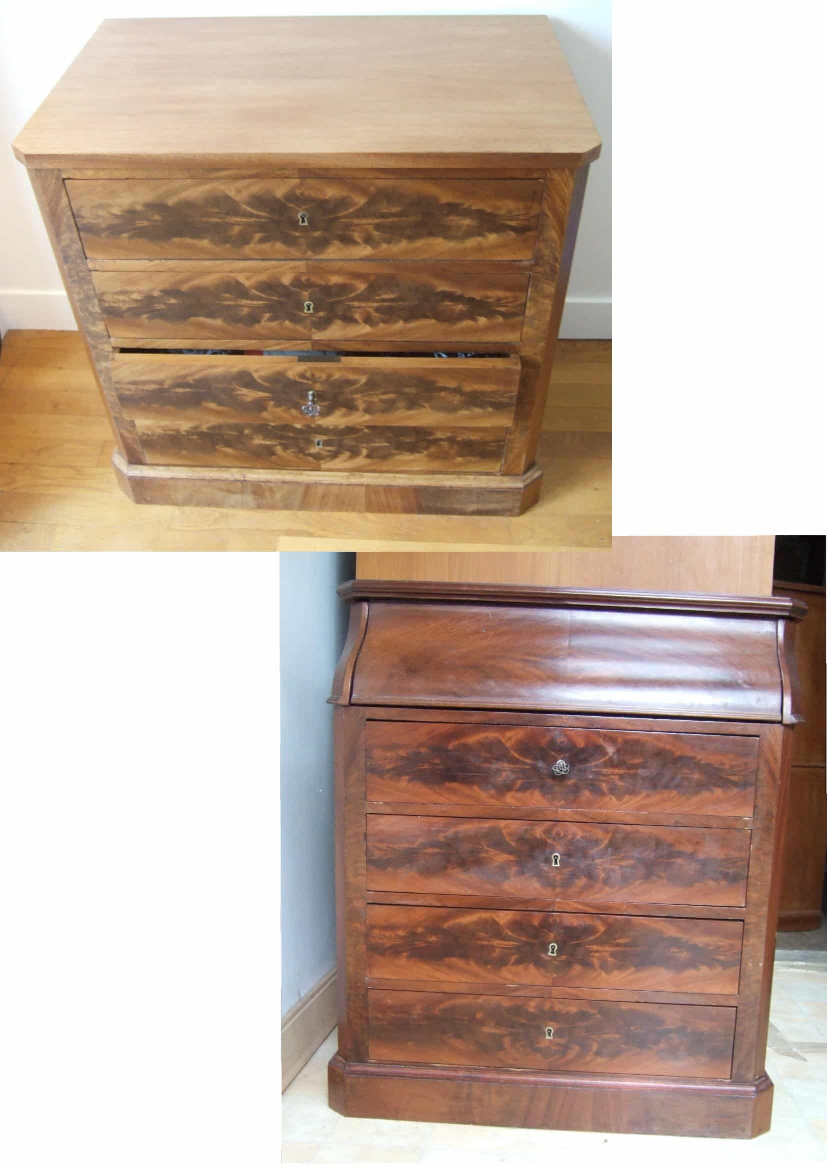 Secrétaire transformé en commode, avant et après
